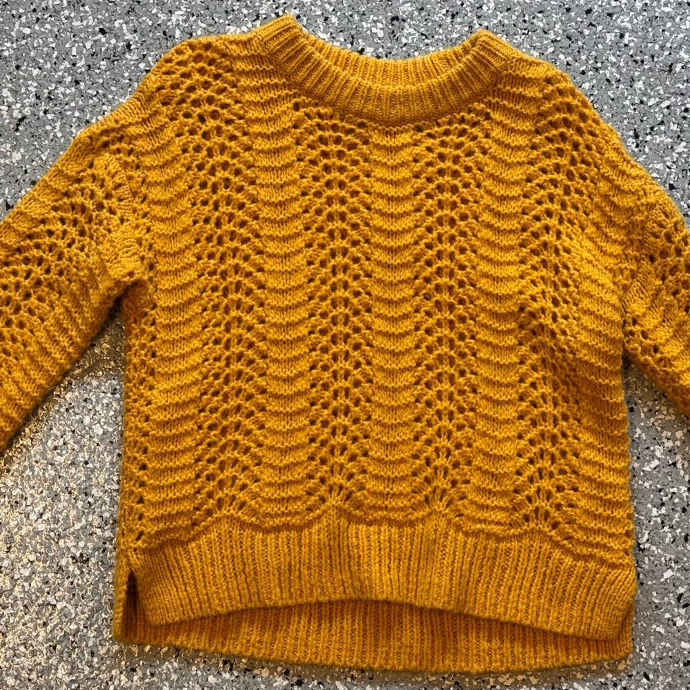 Madewell Yellow Crew Neck Sweater with Scalloped Knit